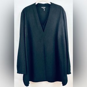 NIC + ZOE Black Long Sleeve Blouse Double V Neck Front Gusset Side Slits…